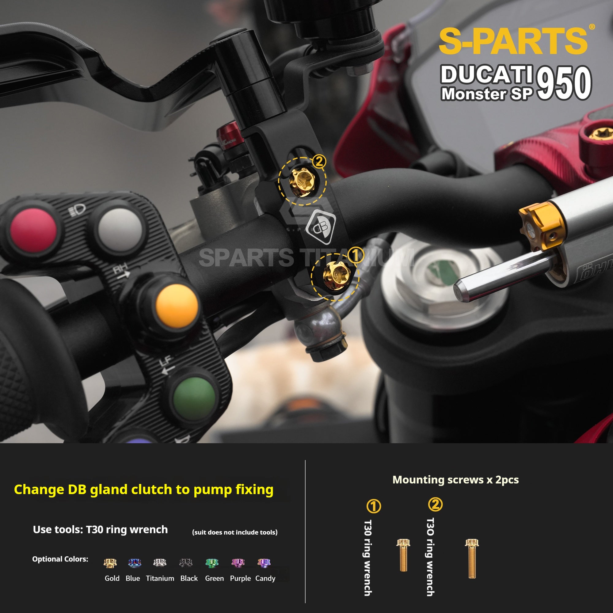 SPARTS Titanium Bolt Kit for Ducati New Monster SP 950 – CNC Titanium Upgrade Kit