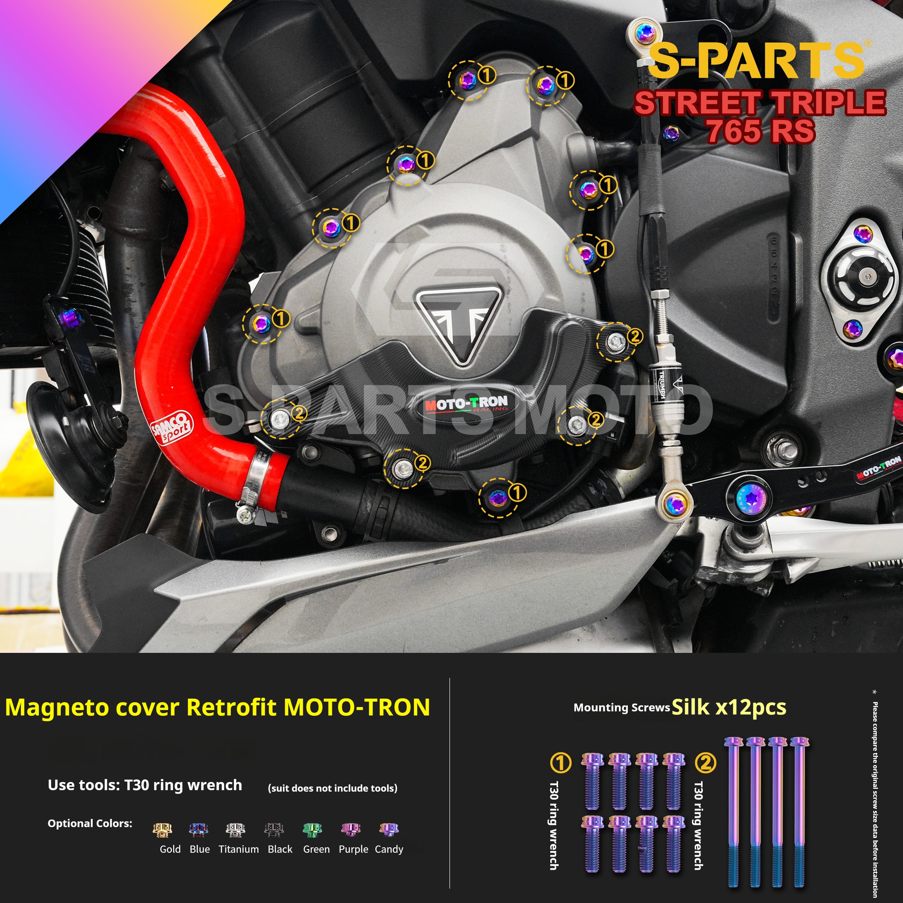 SPARTS Titanium Screw Set for Triumph Street Triple RS – Custom Candy Color & CNC Titanium Upgrade Kit