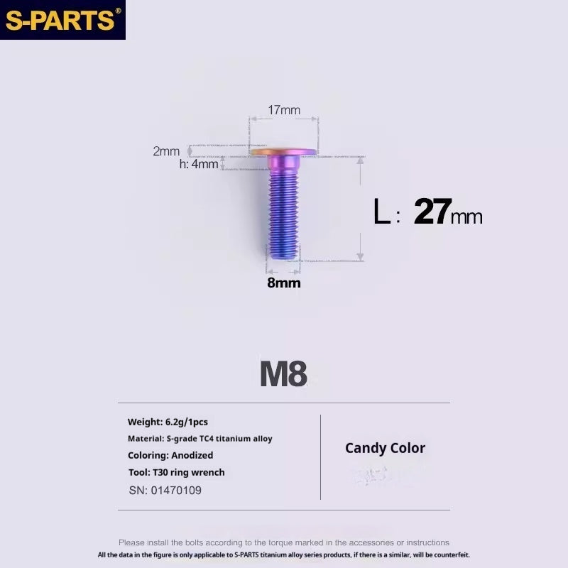 SPARTS Titanium M8*27 Front Brake Disc Bolts for BMW 1200 1250 and Water Bird – Custom Upgrade Kit