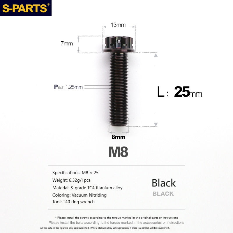 S‑PARTS A3 Series M8 Titanium Bolts｜Lightweight Ti‑6Al‑4V Fasteners for Motorcycles