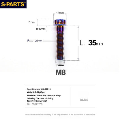 S-PARTS A3 Series M8 Blue Titanium Bolts | Motorcycle and Auto Lightweight Modification Aurora Blue L10-120mm