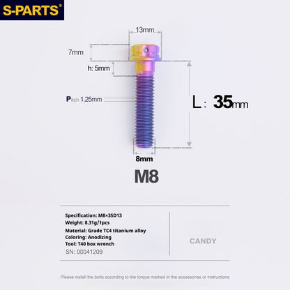 SPARTS A3 Series Candy Color Titanium Screws M8 L10–120mm for Motorcycle Bicycle Car Modification