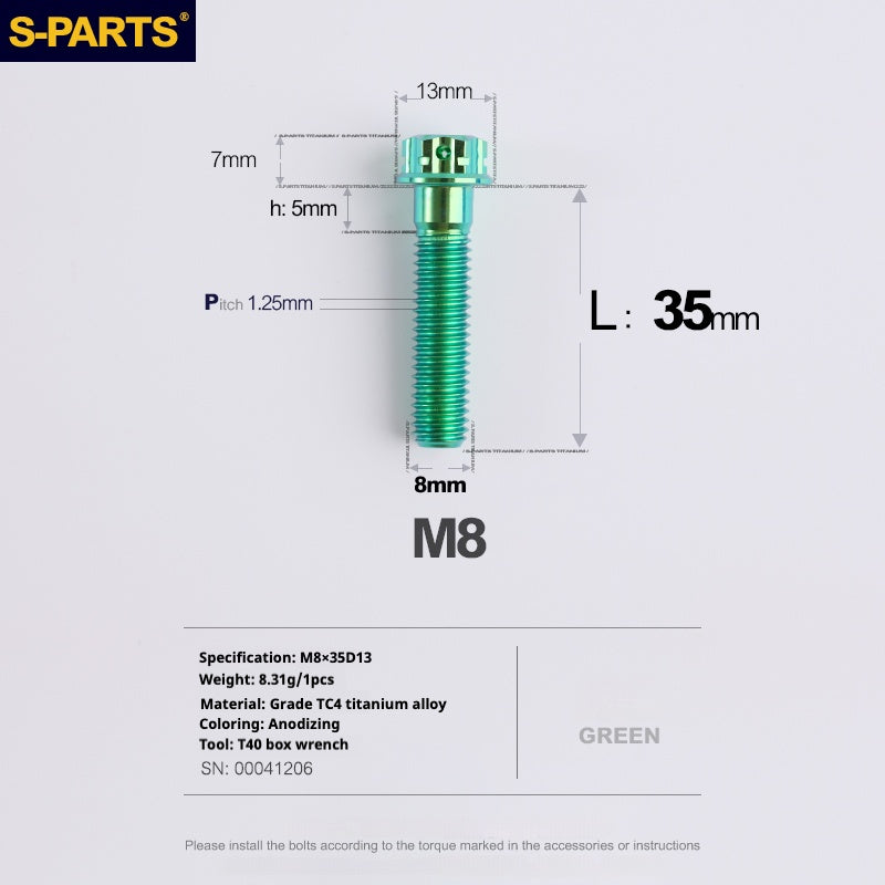 SPARTS A3 Series Green Titanium Screws M8 L10–120mm for Motorcycle Bicycle Car