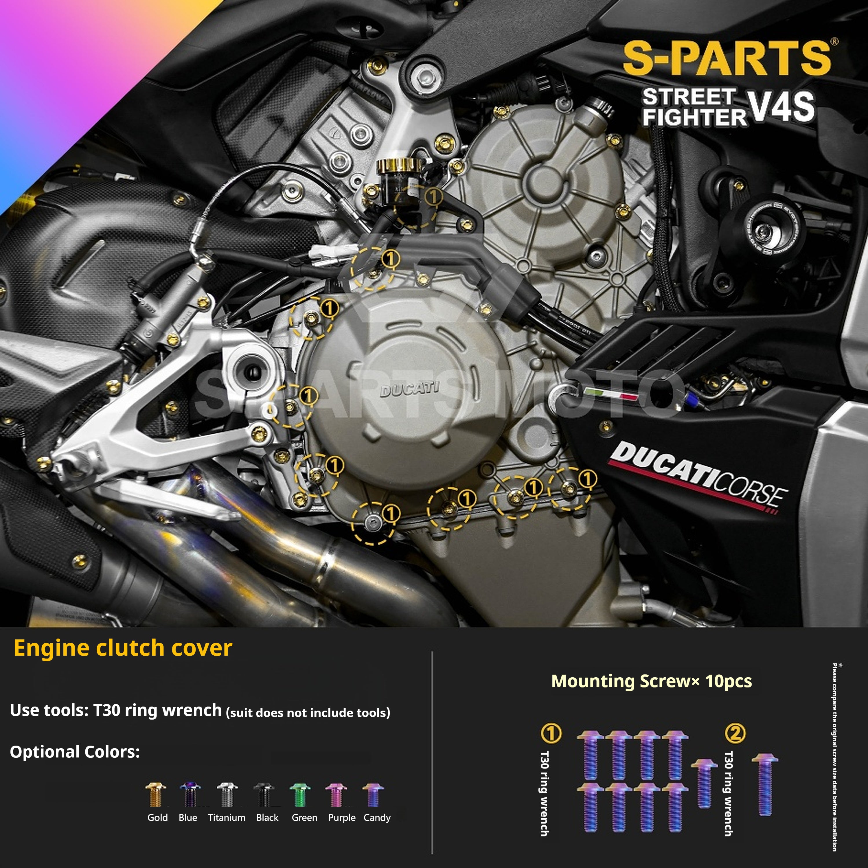 SPARTS Titanium Bolt Kit for Ducati Streetfighter V4S – Candy Color Upgrade
