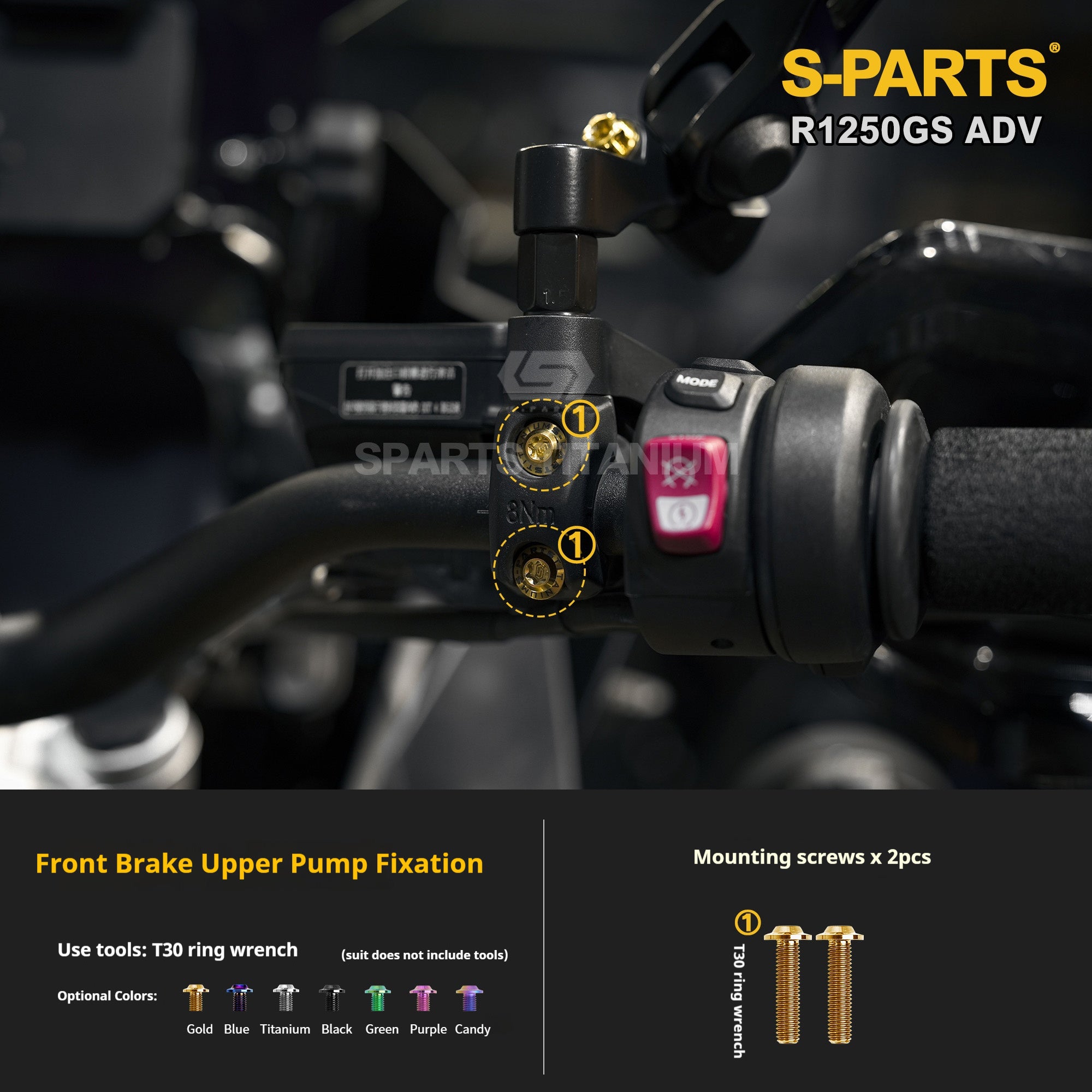 SPARTS Titanium Bolt Kit for BMW R 1250GS ADV – Custom Candy Color & CNC Titanium Upgrade Kit