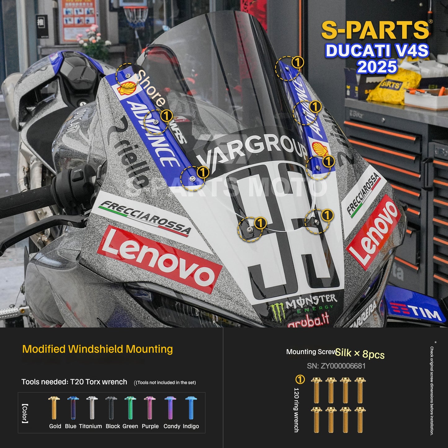 S-PARTS Titanium Front Fairing and Cockpit Fastener Kit for Ducati Panigale V4S 2025