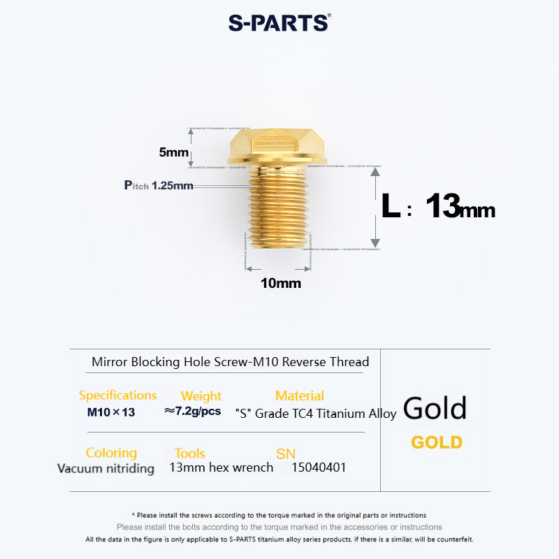 SPARTS Titanium Mirror Block-Off Bolts · M8/M10 Positive & Reverse Thread · Lightweight Motorcycle Plug Bolts