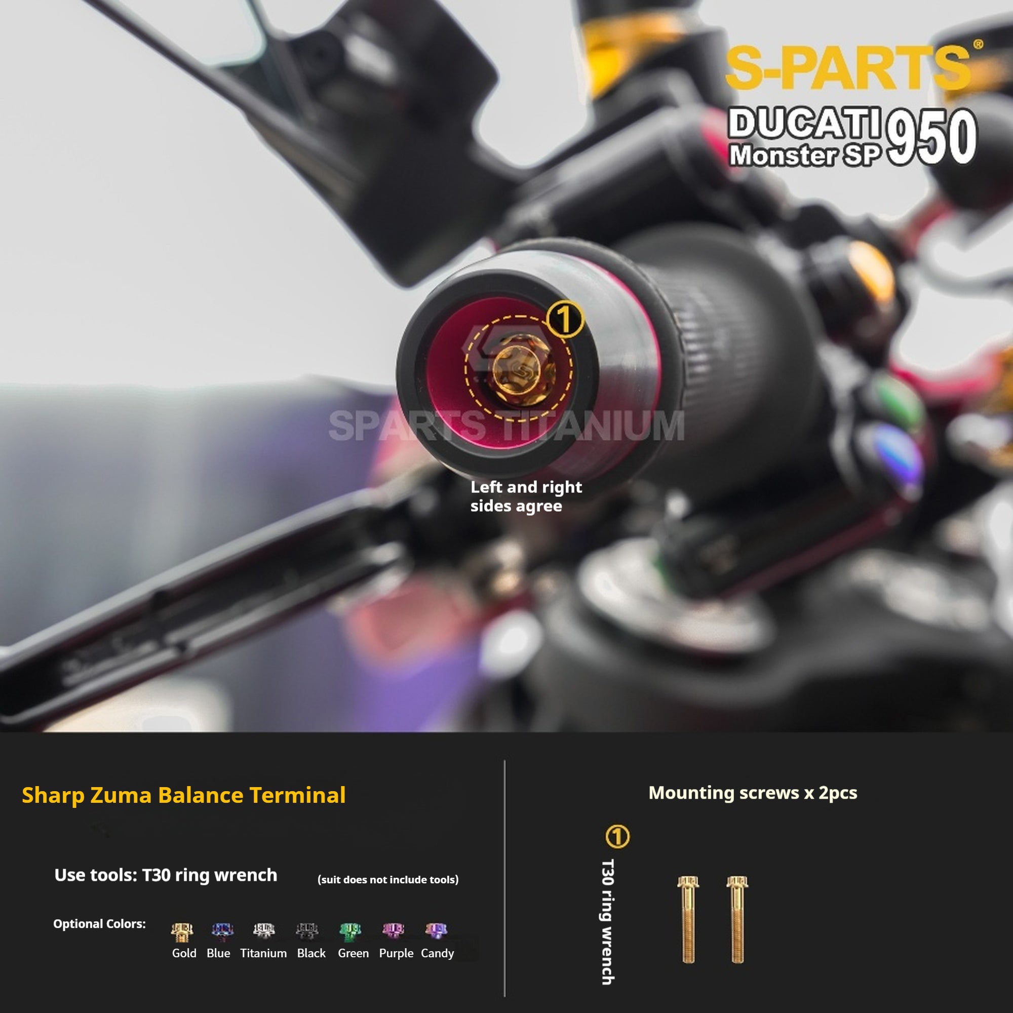 SPARTS Titanium Bolt Kit for Ducati New Monster SP 950 – Custom Candy Color & CNC Titanium Upgrade Kit