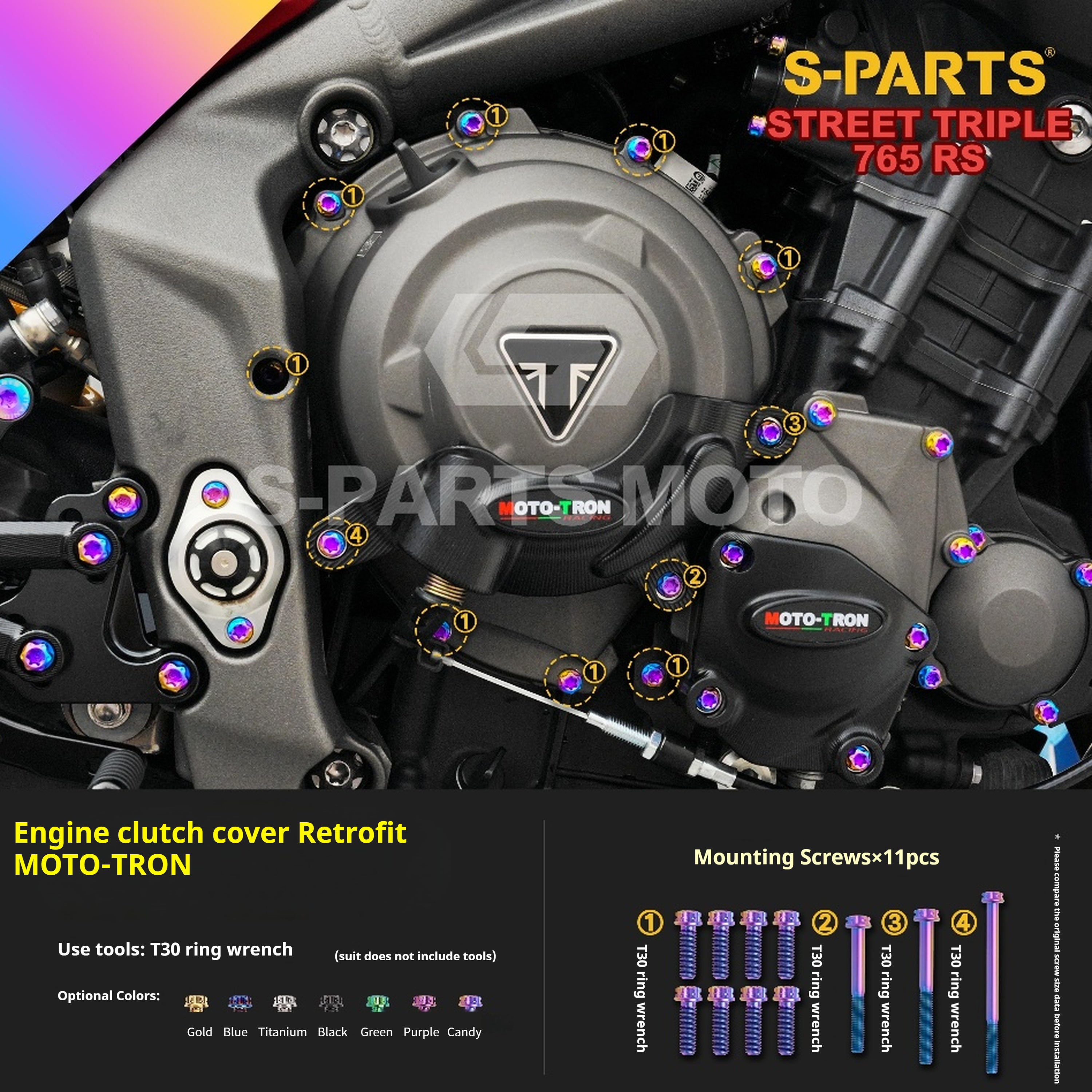SPARTS Titanium Screw Set for Triumph Street Triple RS – Custom Candy Color & CNC Titanium Upgrade Kit