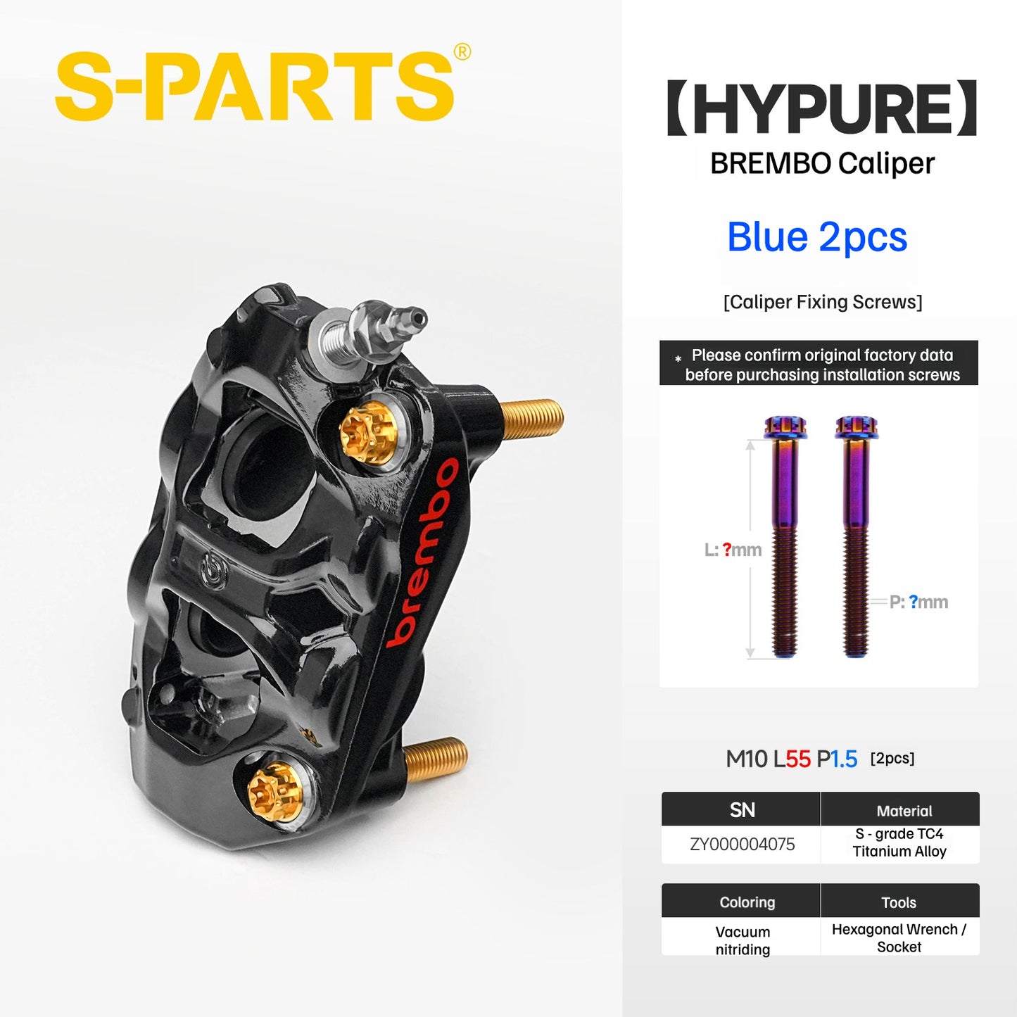 SPARTS Titanium Bolt Kit Compatible with BREMBO HYPURE Caliper - Blue