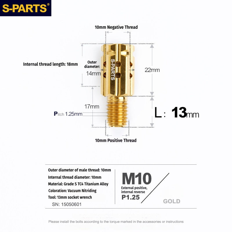 S-PARTS M10 to M10 Titanium Forward & Reverse Thread Motorcycle Mirror Adapter Bolt Upgrade