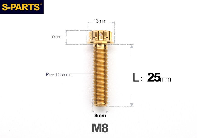 S-PARTS STAN M8 A3 Series Titanium Bolts – Standard Head TC4 Fasteners for Motorcycle & E-Motorcycle