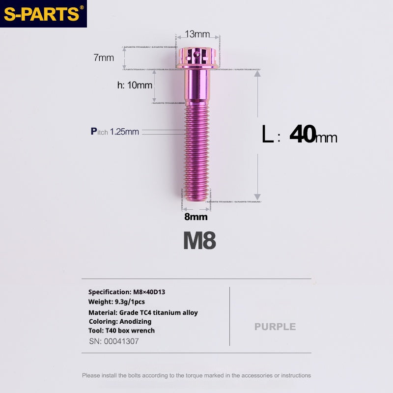 SPARTS A3 Series Purple Titanium Screws M8 L10–120mm for Motorcycle Bicycle Car