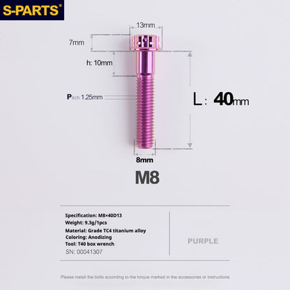 SPARTS A3 Series Purple Titanium Screws M8 L10–120mm for Motorcycle Bicycle Car