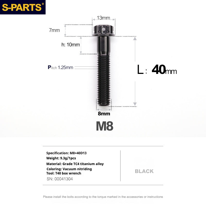 S-PARTS A3 Series M8 Black Titanium Bolts | Motorcycle and Auto Lightweight Modification Obsidian Black L10-120mm