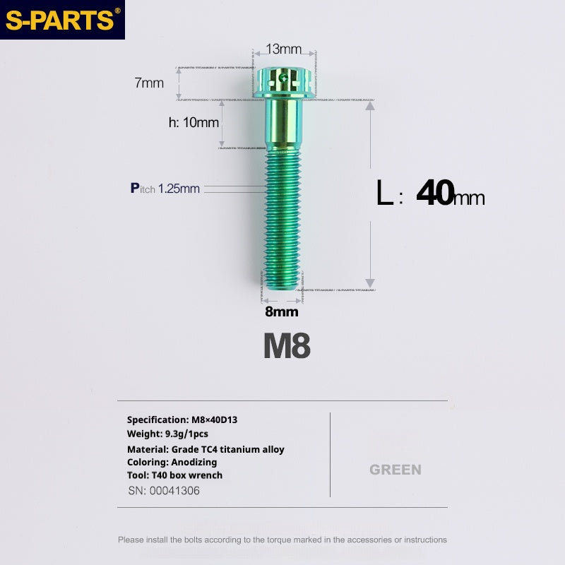 SPARTS A3 Series Green Titanium Screws M8 L10–120mm for Motorcycle Bicycle Car