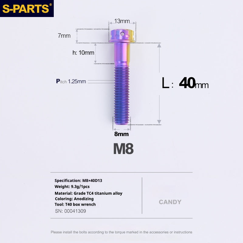 SPARTS A3 Series Candy Color Titanium Screws M8 L10–120mm for Motorcycle Bicycle Car Modification