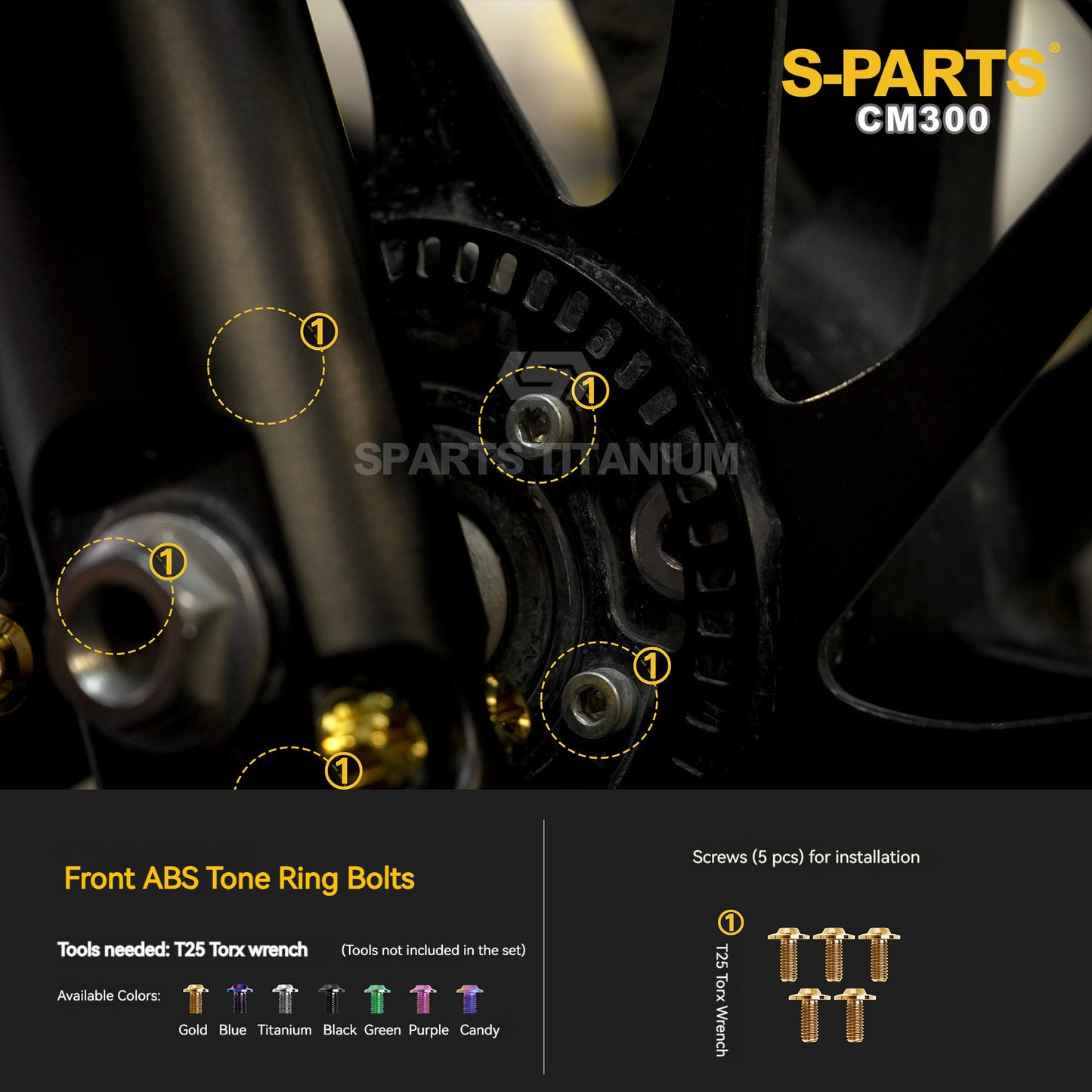 SPARTS Titanium Front Brake Caliper, Rotor & ABS Bolt Kit for Honda CM300 / Rebel 300 (13 Pcs)