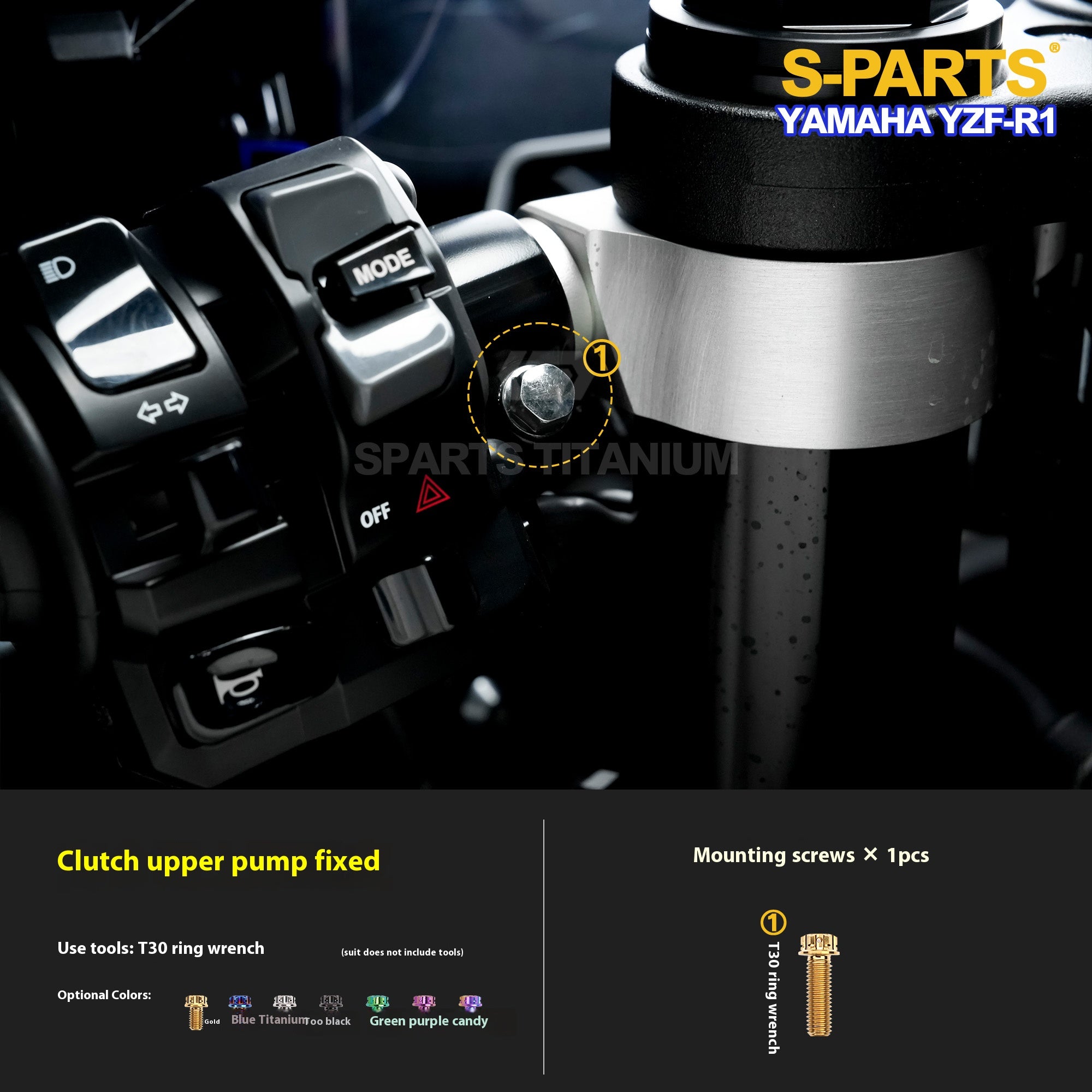 SPARTS Titanium Bolt Kit for Yamaha YZF-R1– Custom Candy Color & CNC Titanium Upgrade Kit- 1/2