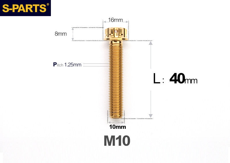SPARTS M10 P1.25 A3 Series Standard Head Titanium Bolt | 650°C Forged | S-Grade TC4 | Motorcycle / E-Bike Upgrade