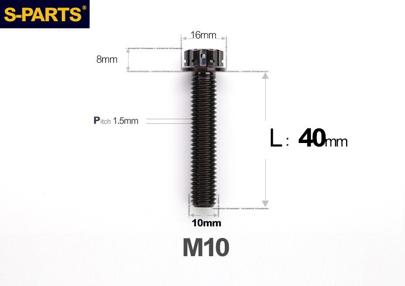 SPARTS M10 P1.5 A3 Series Titanium Bolt – Standard Head – 650°C Forged – S-Grade TC4 for E-Bikes, Motorcycles & Bicycles
