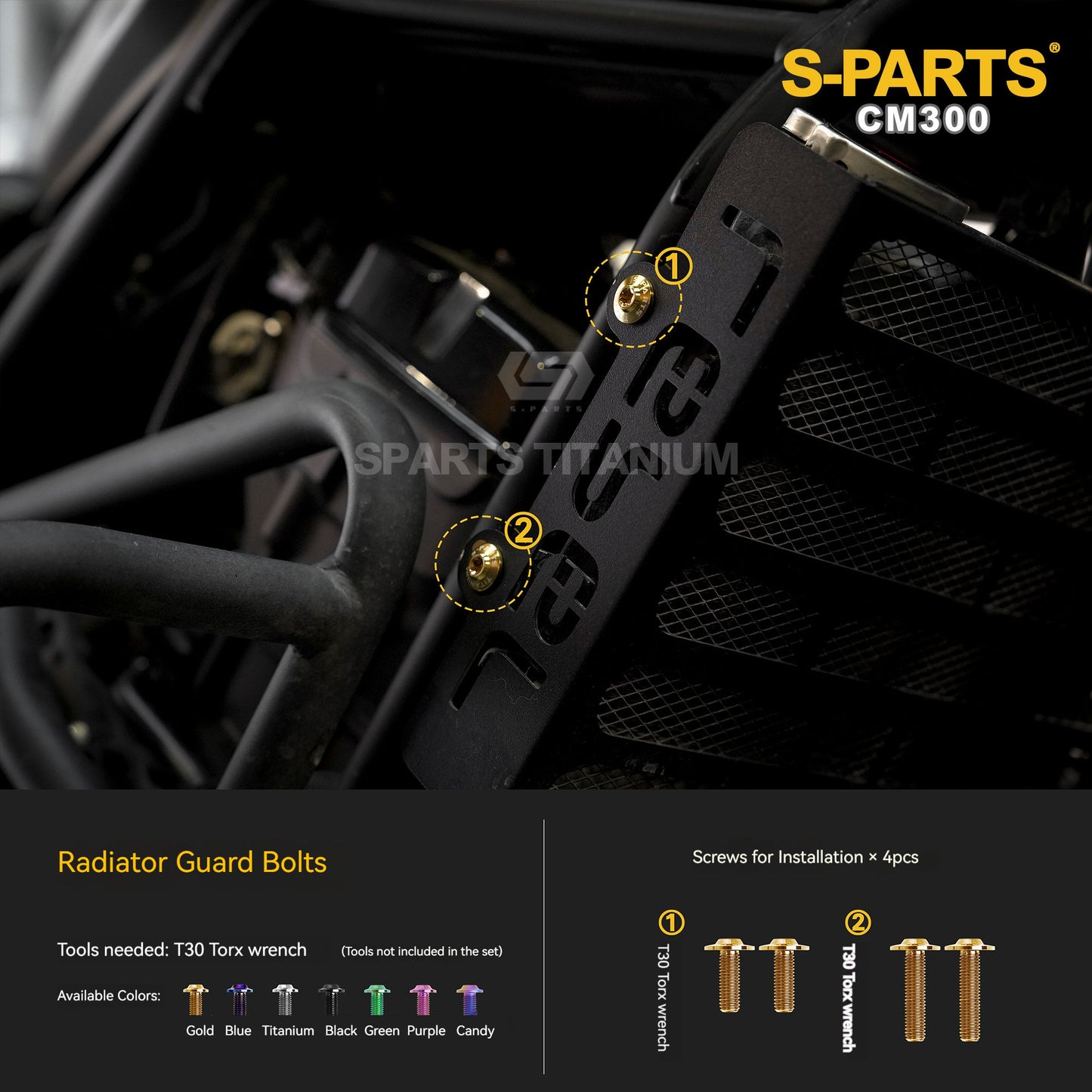 SPARTS Titanium Bodywork, Fuel Tank Cap & Radiator Guard Bolt Kit for Honda CM300 / Rebel 300 (15 Pcs)