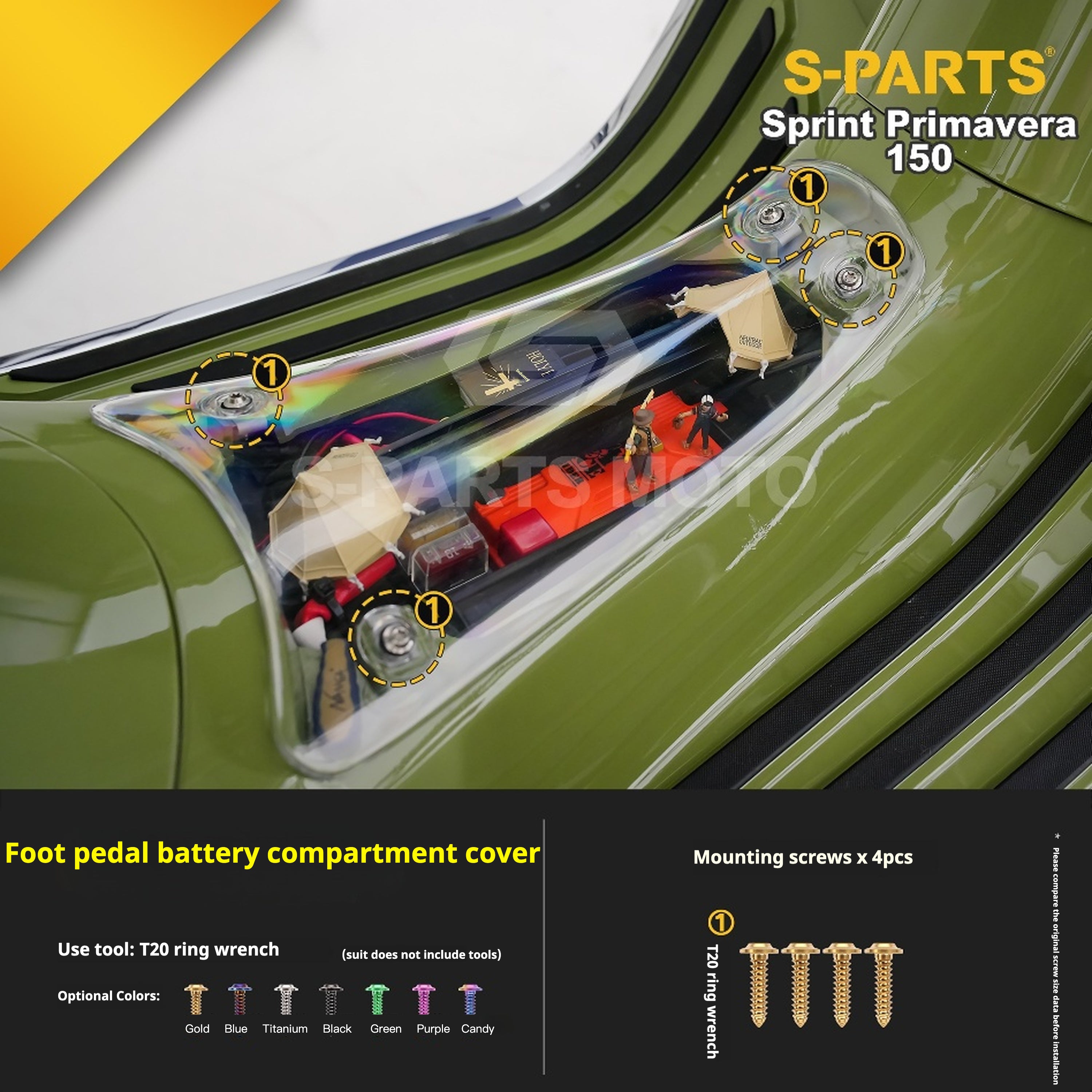 SPARTS Titanium Screw Set for Vespa Sprint/Primavera 150 – Custom Candy Color & CNC Titanium Upgrade Kit
