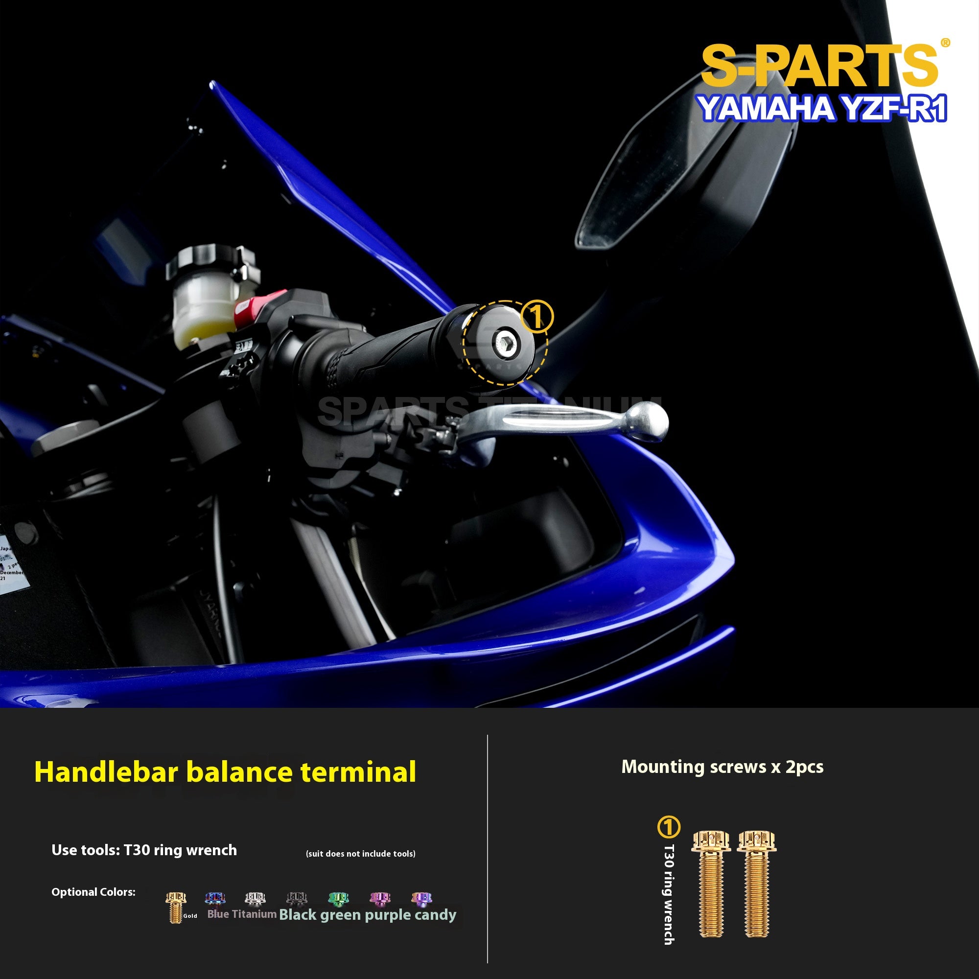 SPARTS Titanium Bolt Kit for Yamaha YZF-R1– Custom Candy Color & CNC Titanium Upgrade Kit- 1/2