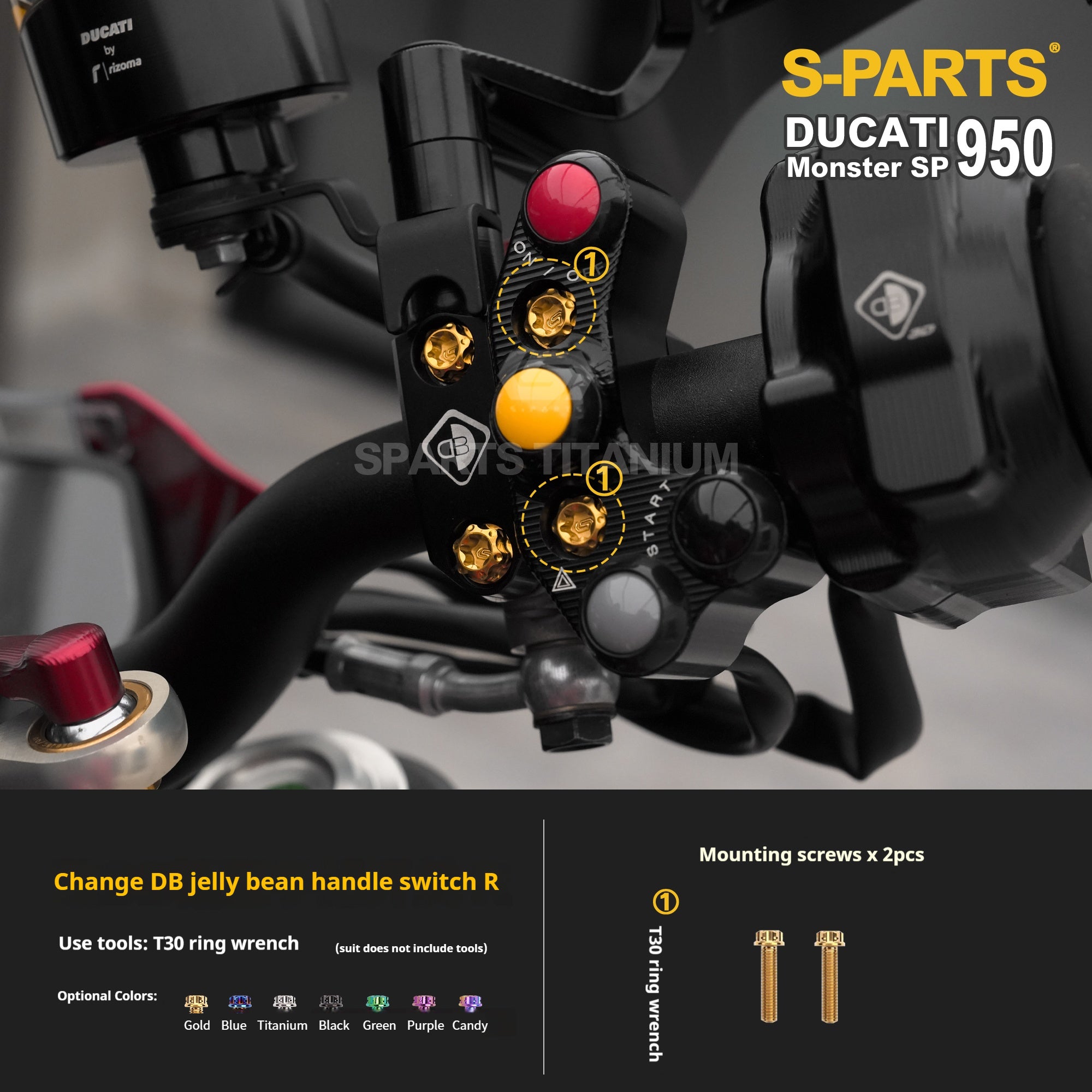 SPARTS Titanium Bolt Kit for Ducati New Monster SP 950 – Custom Candy Color & CNC Titanium Upgrade Kit