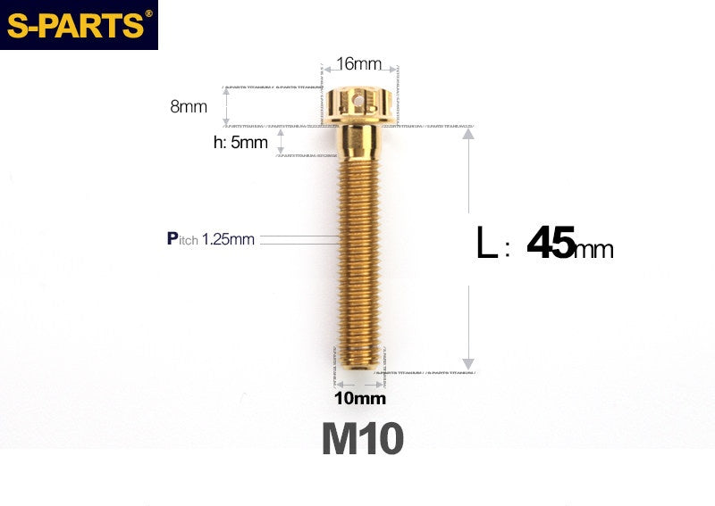 SPARTS M10 P1.25 A3 Series Standard Head Titanium Bolt | 650°C Forged | S-Grade TC4 | Motorcycle / E-Bike Upgrade