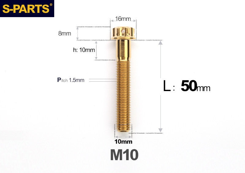 SPARTS M10 P1.5 A3 Series Titanium Bolt – Standard Head – 650°C Forged – S-Grade TC4 for E-Bikes, Motorcycles & Bicycles