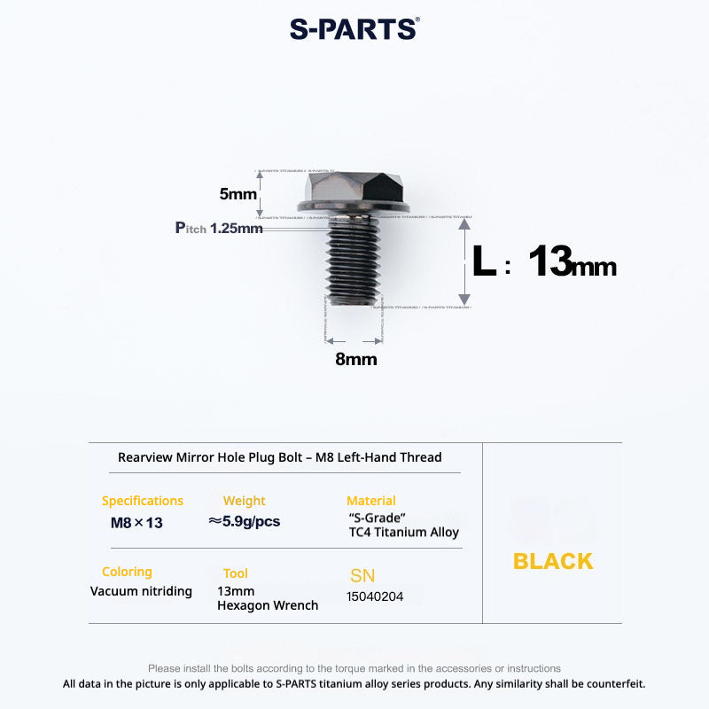 S-PARTS TC4 Titanium Mirror Plug Bolt M8 M10 RH/LH for Motorcycle