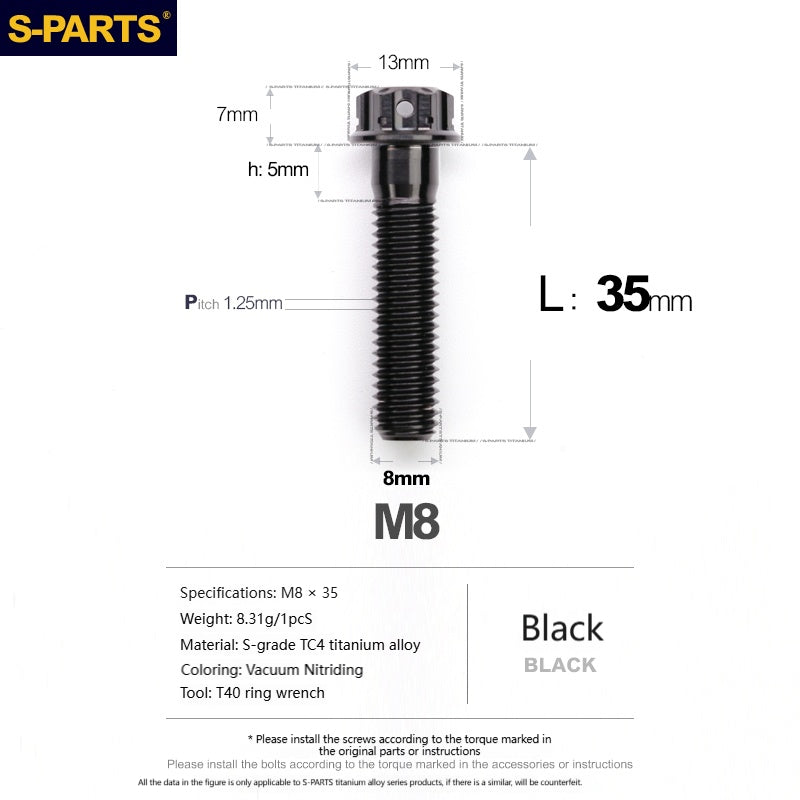 S‑PARTS A3 Series M8 Titanium Bolts｜Lightweight Ti‑6Al‑4V Fasteners for Motorcycles