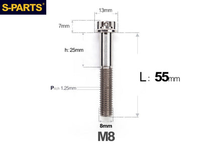 S-PARTS STAN M8 A3 Series Titanium Bolts – Standard Head TC4 Fasteners for Motorcycle & E-Motorcycle