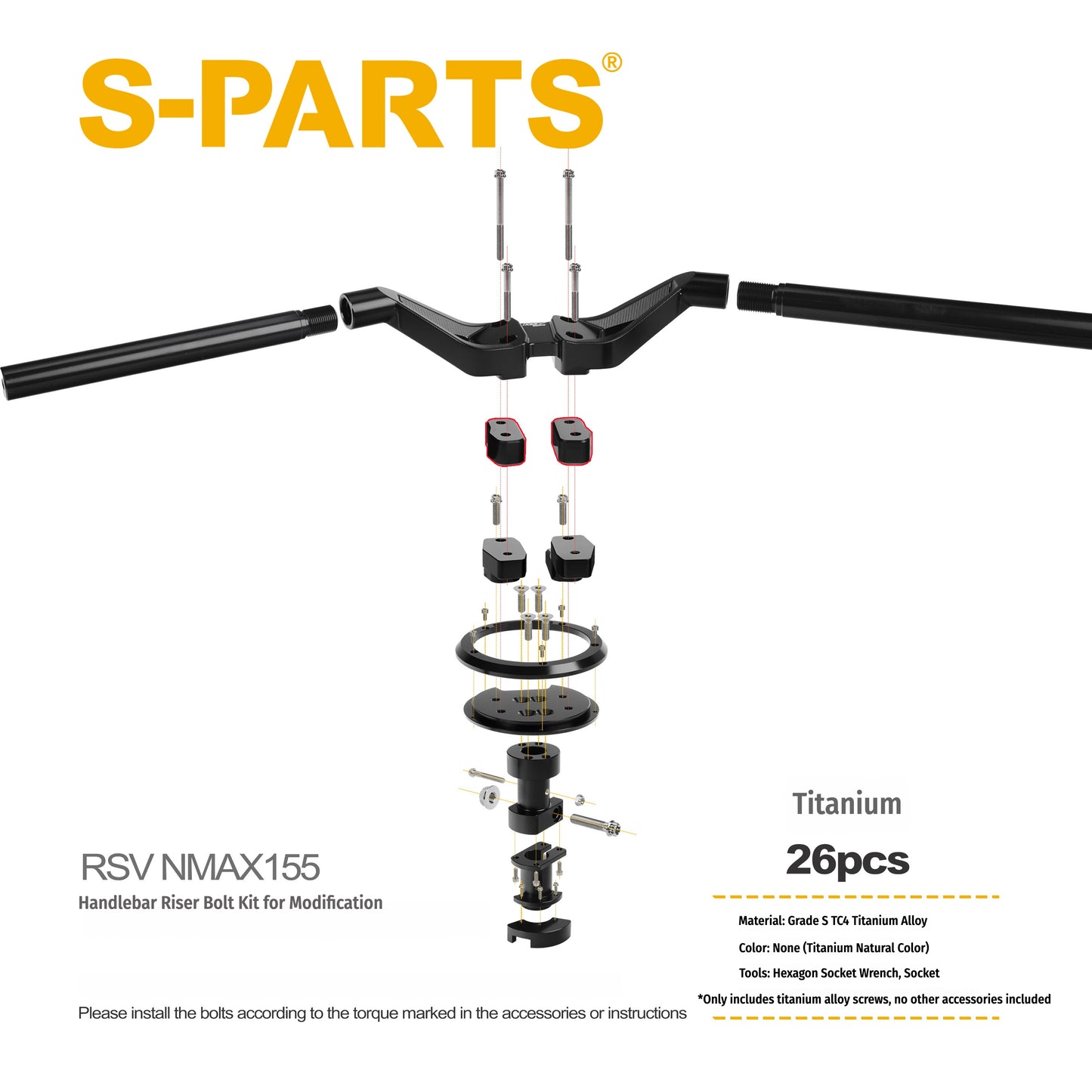SPARTS RSV NMAX155 Handlebar Conversion Titanium Bolt Upgrade Fastener Kit