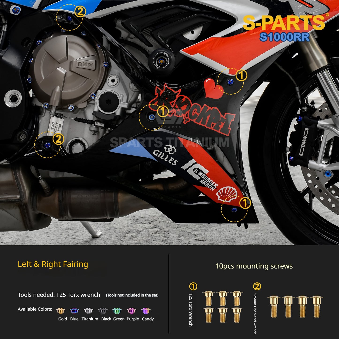 SPARTS Titanium Fairing Bolts Kit Windshield Mirror Screws Fasteners for BMW S1000RR Tuning