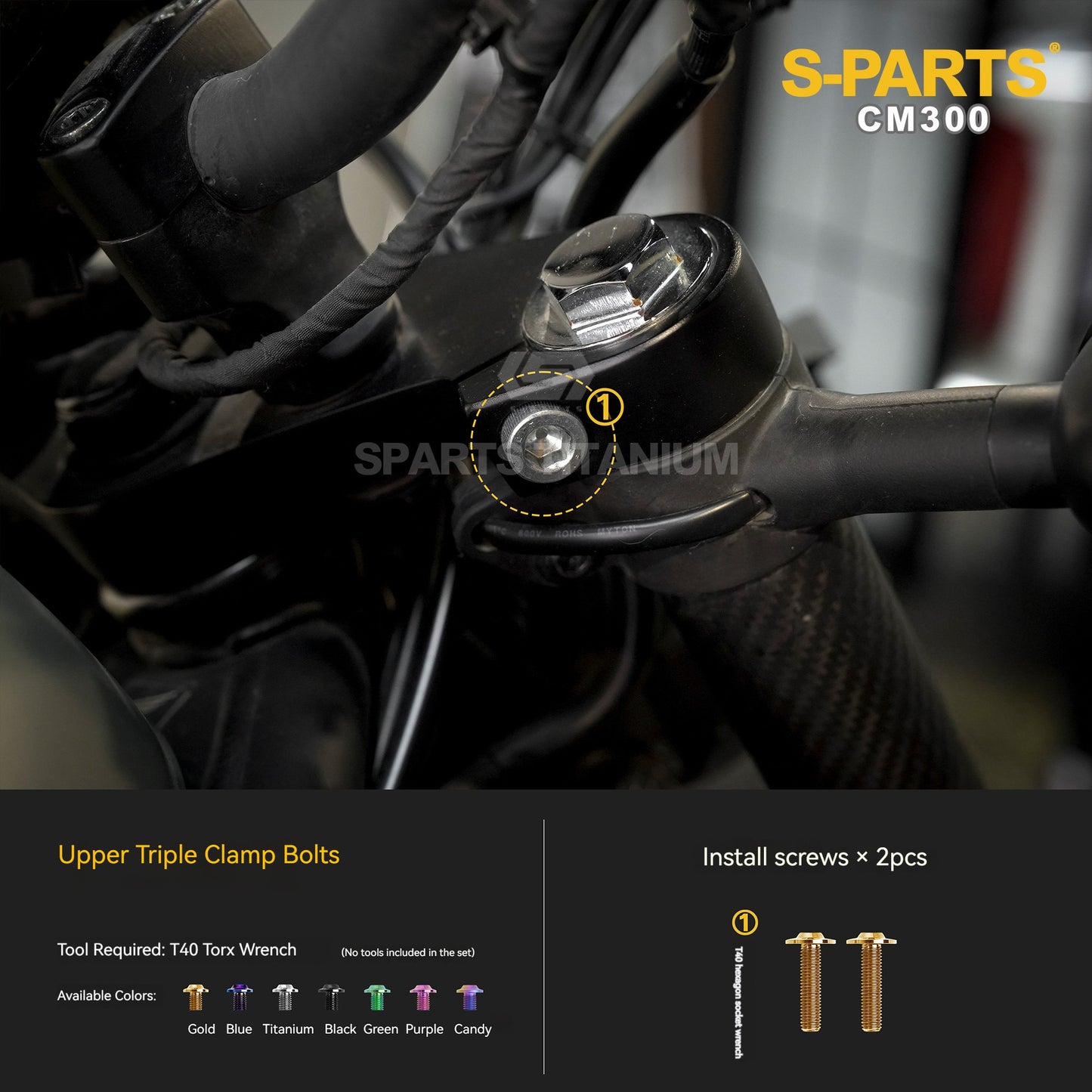 SPARTS Titanium Handlebar, Triple Tree & Suspension Bolt Kit for Honda CM300 / Rebel 300