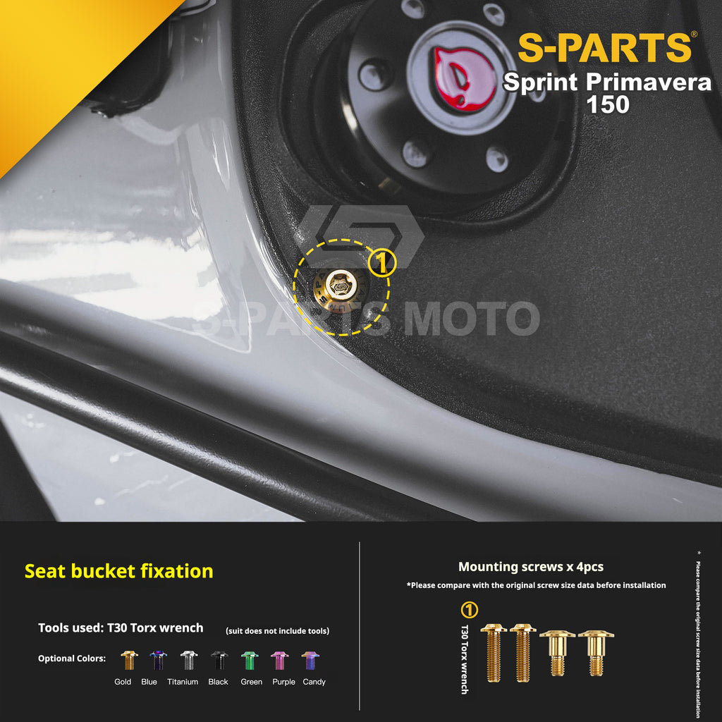 SPARTS Titanium Screw Set for Vespa Sprint/Primavera 150 – Custom Candy Color & CNC Titanium Upgrade Kit