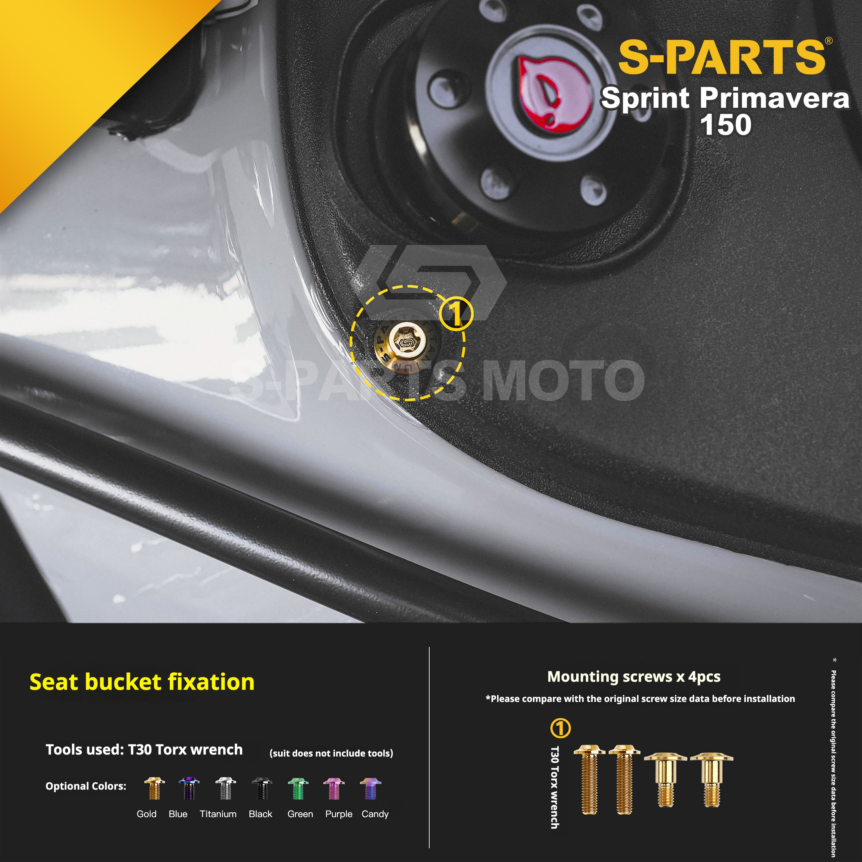 SPARTS Titanium Screw Set for Vespa Sprint/Primavera 150 – Custom Candy Color & CNC Titanium Upgrade Kit