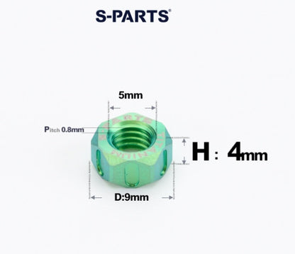 SPARTS Green Titanium Alloy Hex Nuts – TC4 Motorcycle Locking & Fastening Nuts M5 M6 M8 M10 M12