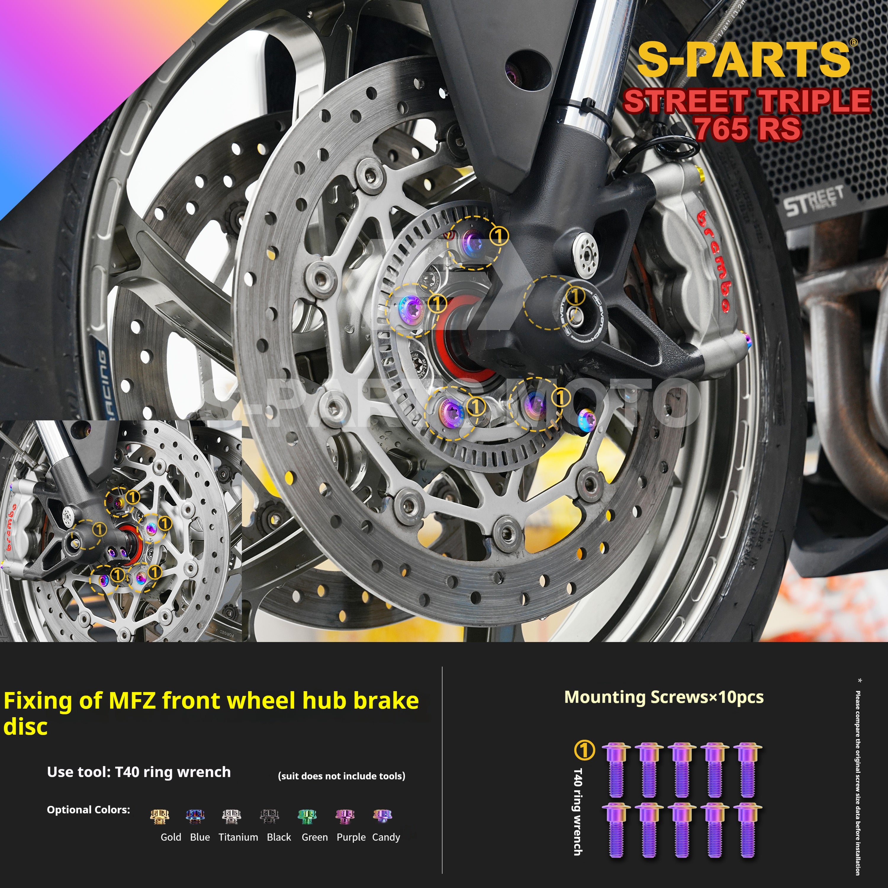 SPARTS Titanium Screw Set for Triumph Street Triple RS – Custom Candy Color & CNC Titanium Upgrade Kit