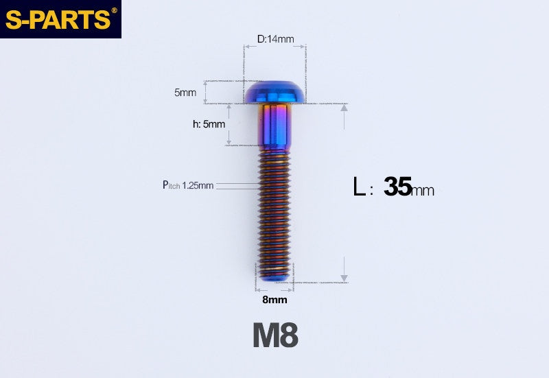 S-PARTS M8 A2 Series TC4 Titanium Bolts – Button Head Fasteners for Bicycle & E-Bike Upgrades