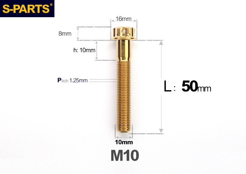 SPARTS M10 P1.25 A3 Series Standard Head Titanium Bolt | 650°C Forged | S-Grade TC4 | Motorcycle / E-Bike Upgrade