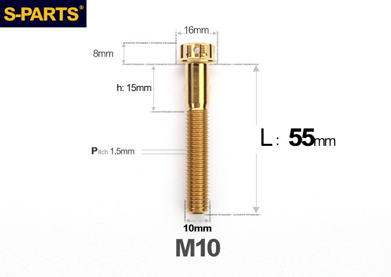 SPARTS M10 P1.5 A3 Series Titanium Bolt – Standard Head – 650°C Forged – S-Grade TC4 for E-Bikes, Motorcycles & Bicycles
