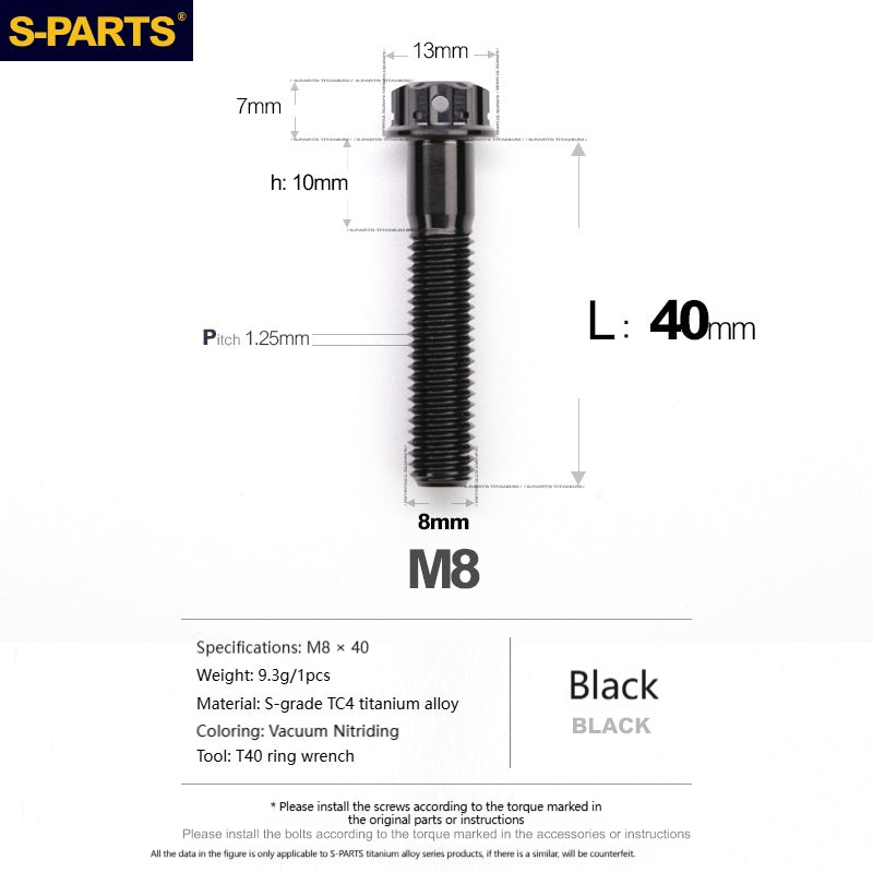 S‑PARTS A3 Series M8 Titanium Bolts｜Lightweight Ti‑6Al‑4V Fasteners for Motorcycles