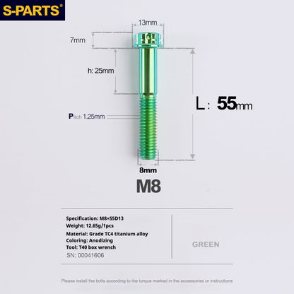SPARTS A3 Series Green Titanium Screws M8 L10–120mm for Motorcycle Bicycle Car