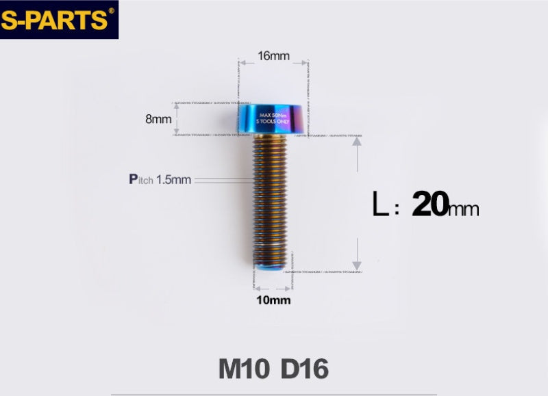 SPARTS Titanium Security Bolt M10 D16 P1.5 – Brake Caliper Locking Screw for Motorcycle