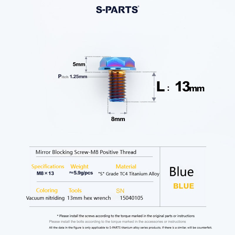 SPARTS Titanium Mirror Block-Off Bolts · M8/M10 Positive & Reverse Thread · Lightweight Motorcycle Plug Bolts