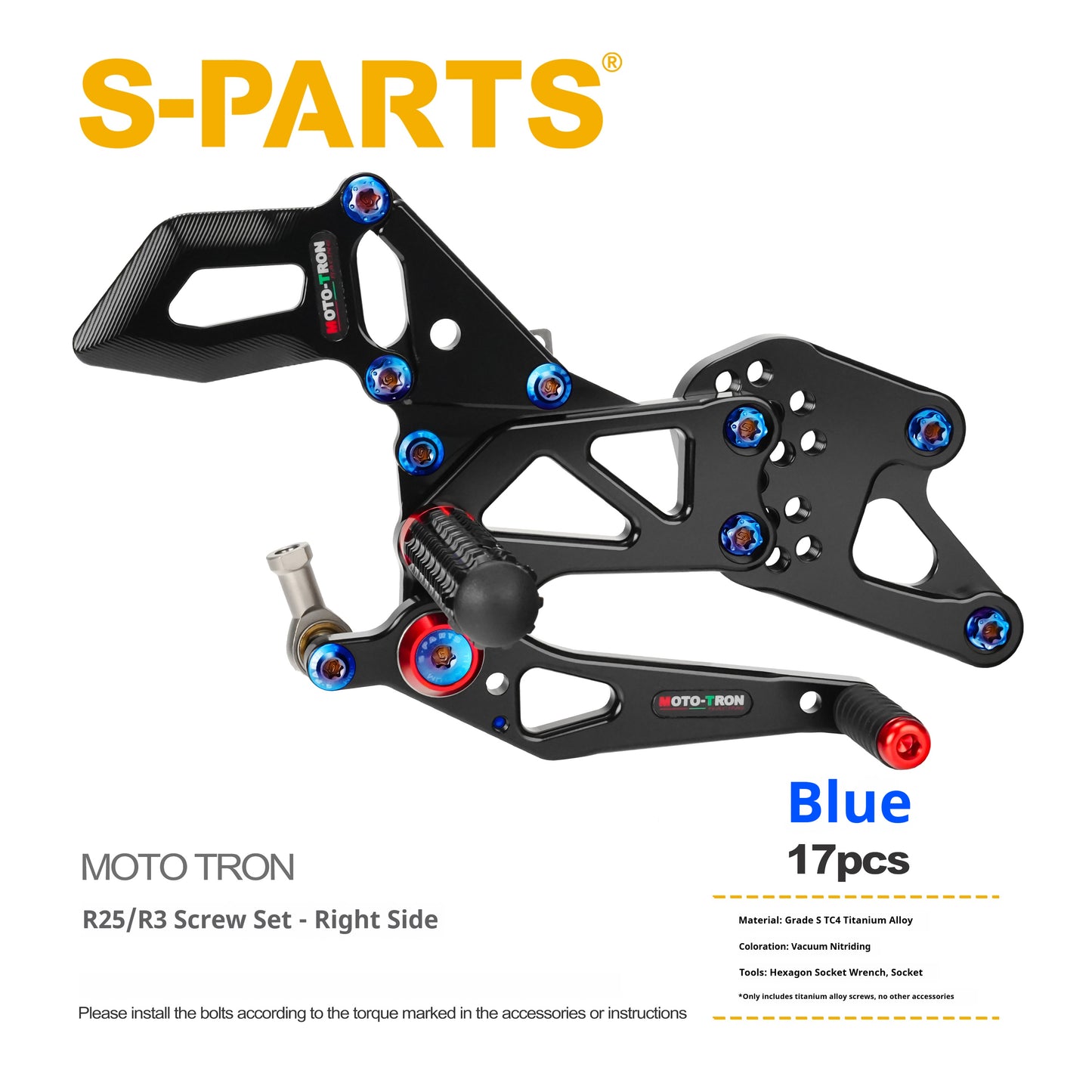 SPARTS R3/R25 MOTO TRON Raised Foot Pegs Titanium Alloy Screws Modification Kit for Yamaha