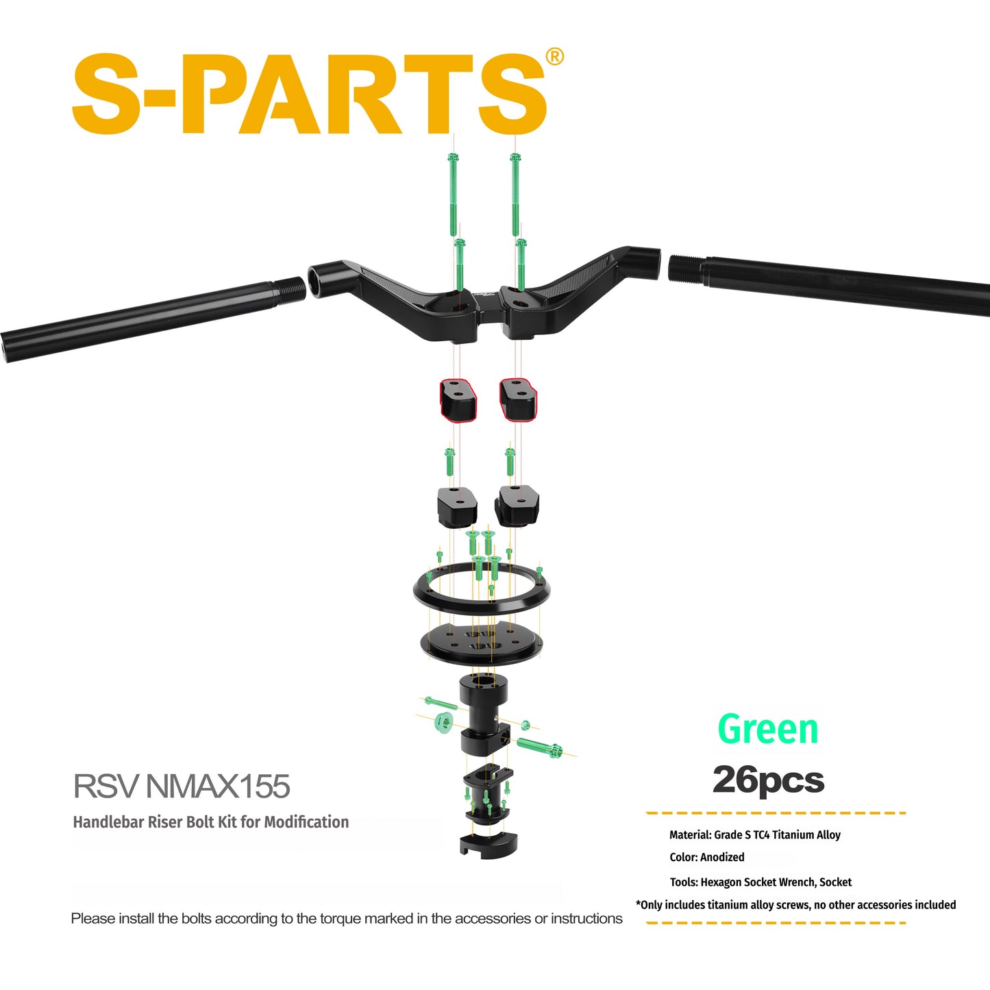 SPARTS RSV NMAX155 Handlebar Conversion Titanium Bolt Upgrade Fastener Kit